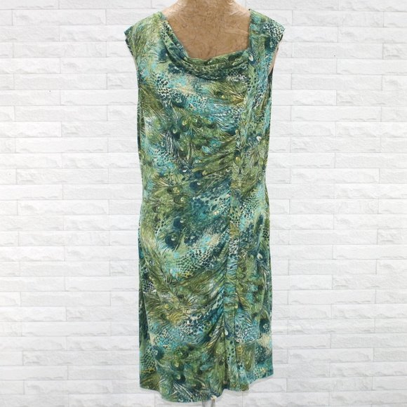 Perceptions Dresses & Skirts - PERCEPTIONS Dress Sleveless Peacock Feathers Print Stretch Midi Plus Size 16